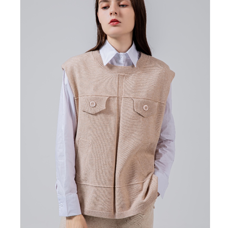 Tendencia de moda Casual Versátil Punto Falso Pocket Chaleco 68037#