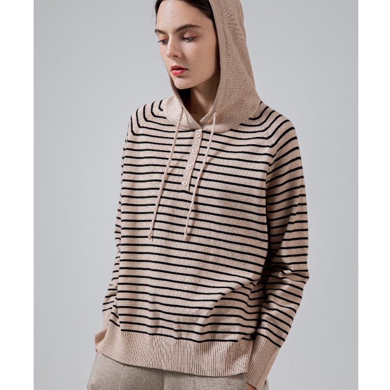 Tendencia de moda simple Ocio Joker Foundation Knit Hoodie Rayas Single Top 68060#