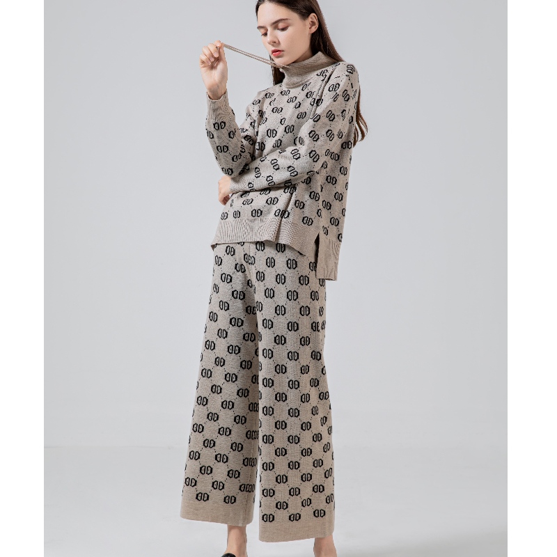 Simple tendencia de moda casual del traje de impresión de punto de dos piezas 69001#